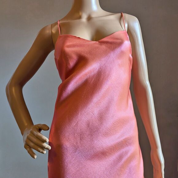 Vintage 90s Y2K De Laru Pink Gown Maxi Slip Dress Iridescent Prom Formal Size 9 - Picture 6 of 10